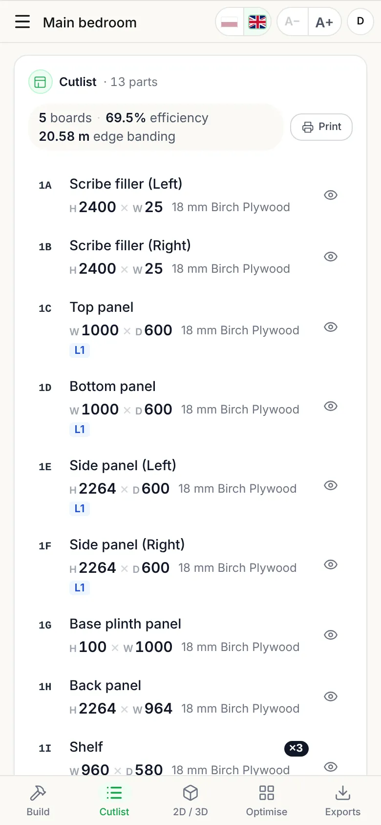 Step 5: See the cut list follow