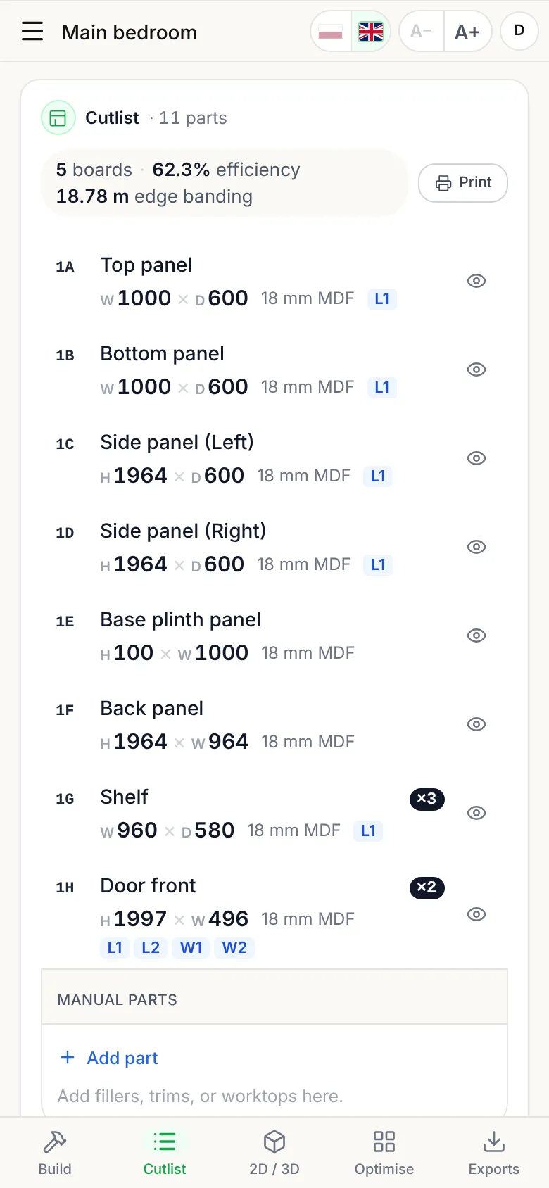 Step 2: Open the cut list